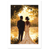 A black wedding couple infront of a lake