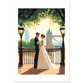 A wedding couple infront of the London Bridge