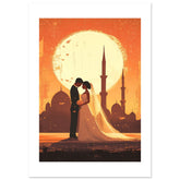 A wedding couple infront of a mosque