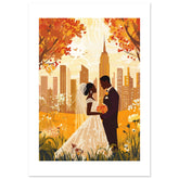 A mixed wedding couple infront of New York