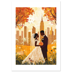 A mixed wedding couple infront of New York