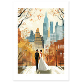 A mixed wedding couple infront of New York 1