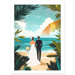 A wedding couple infront of a beach