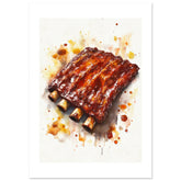 Bbq Ribs Watercolor Painting Wall Art