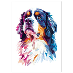 Bernese Pyrenees Dog Illustrated with Colorful Triangles 1