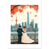 A wedding couple infront of Shanghai
