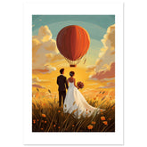 A wedding couple infront of a hot ballon
