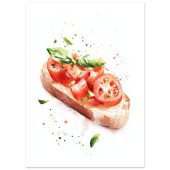 Bruschetta With Tomato And Basil Watercolor Painting Wall Art 1