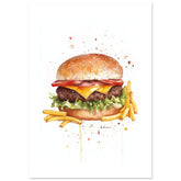 Beef Burgers With Fries Watercolor Painting Wall Art 2