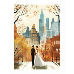 A mixed wedding couple infront of New York 1
