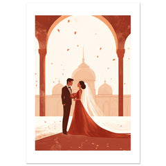 An asian wedding couple infront of a mosque