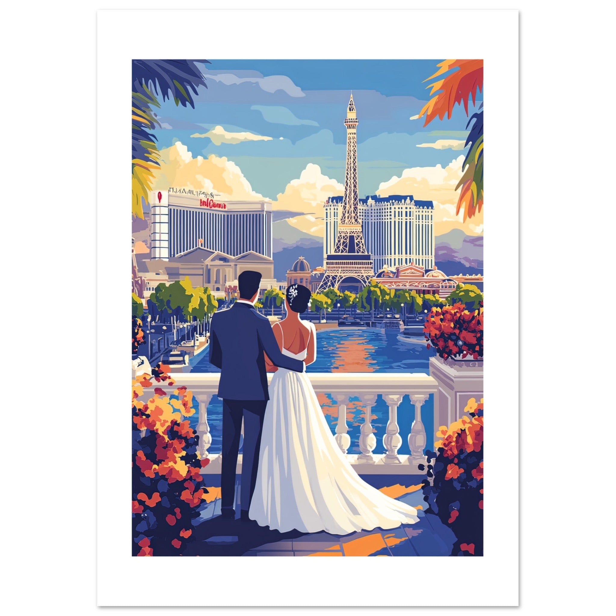 A wedding couple infront of Las Vegas