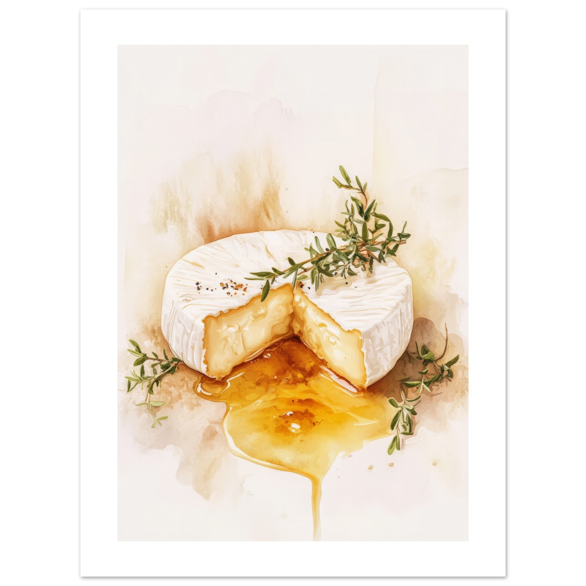 Baked Brie With Honey Watercolor Painting Wall Art 1