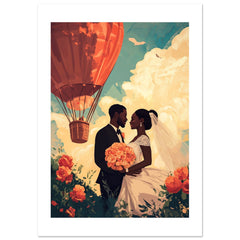 A black wedding couple infront of a hot ballon
