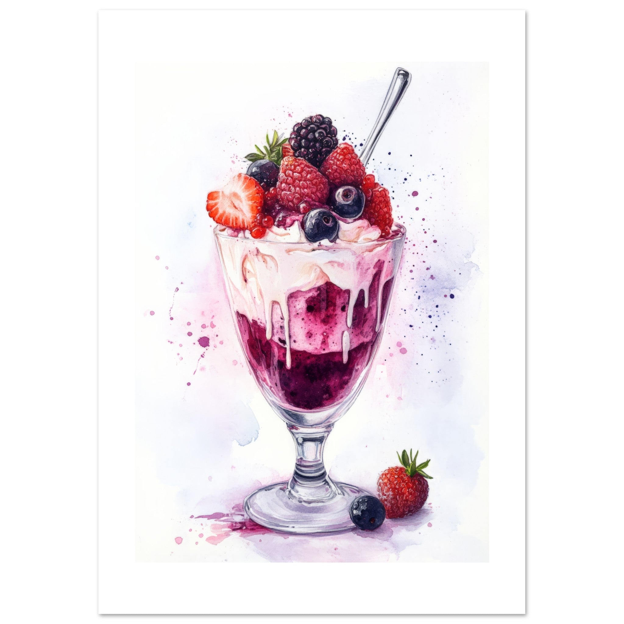 Berry Parfait Watercolor Painting Wall Art 1