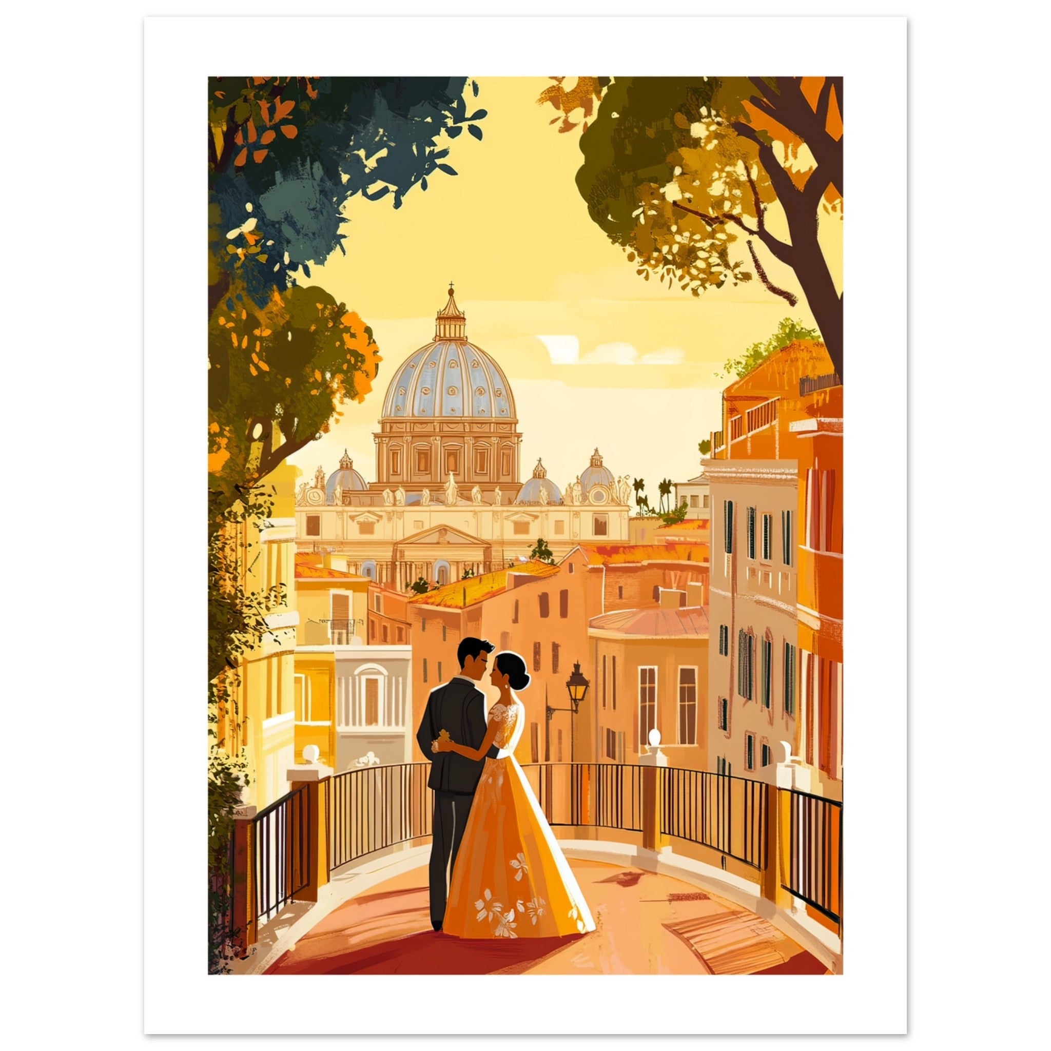 An asian wedding couple infront of Rome 1