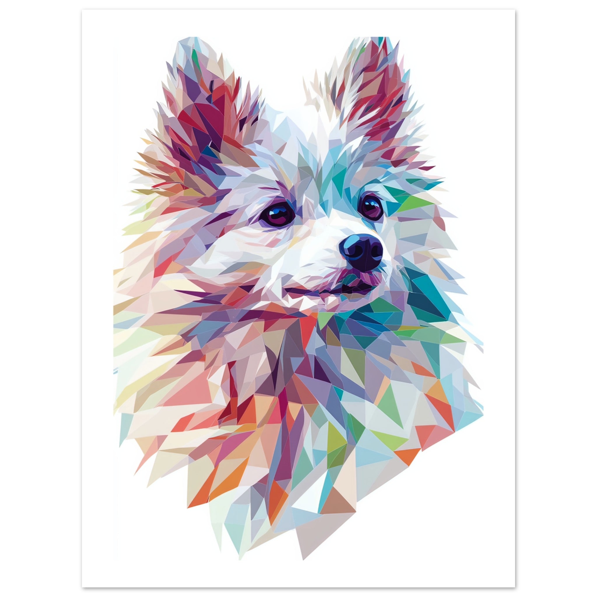 American Eskimo Dog Illustrated with Colorful Triangles