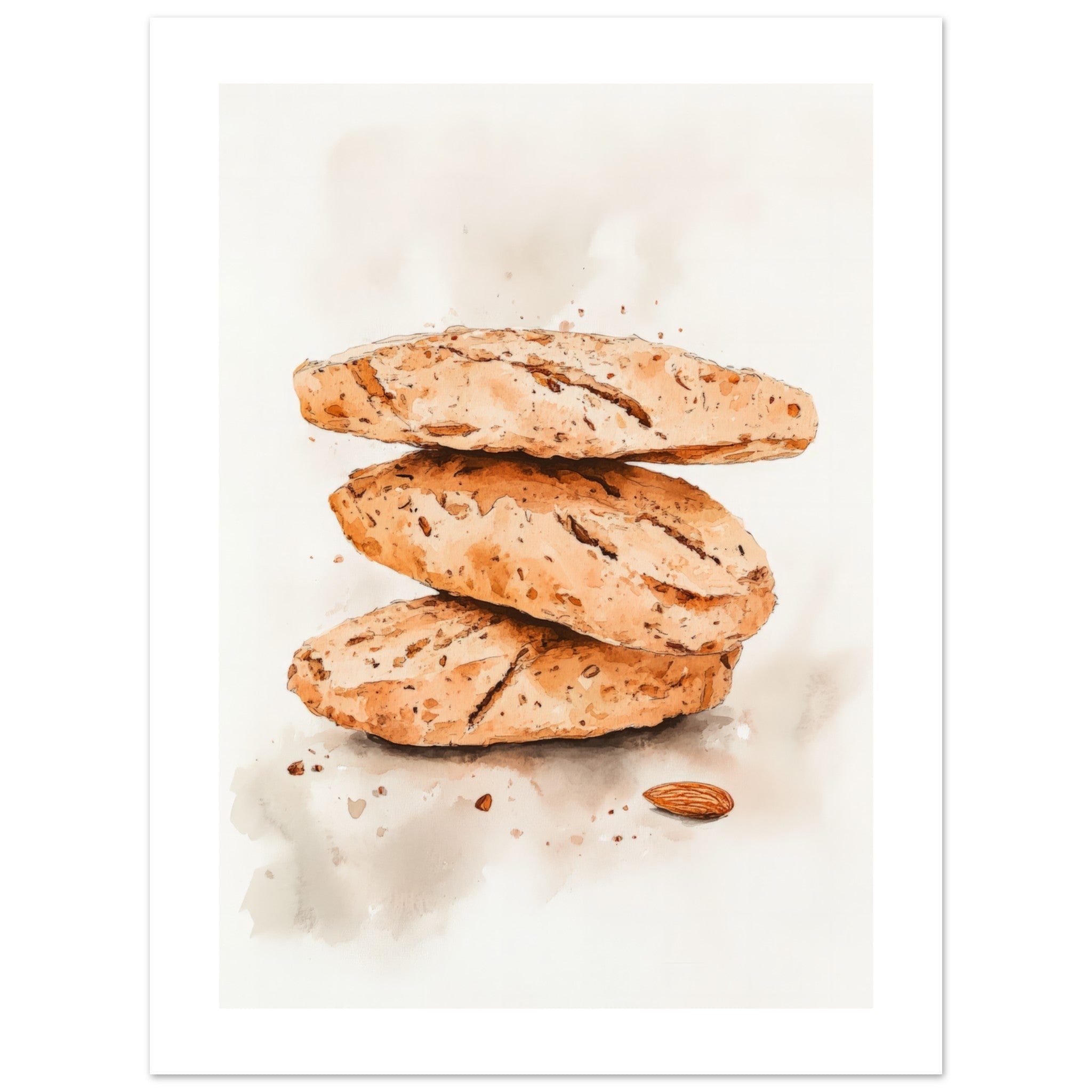 Almond Biscotti Watercolor Painting Wall Art