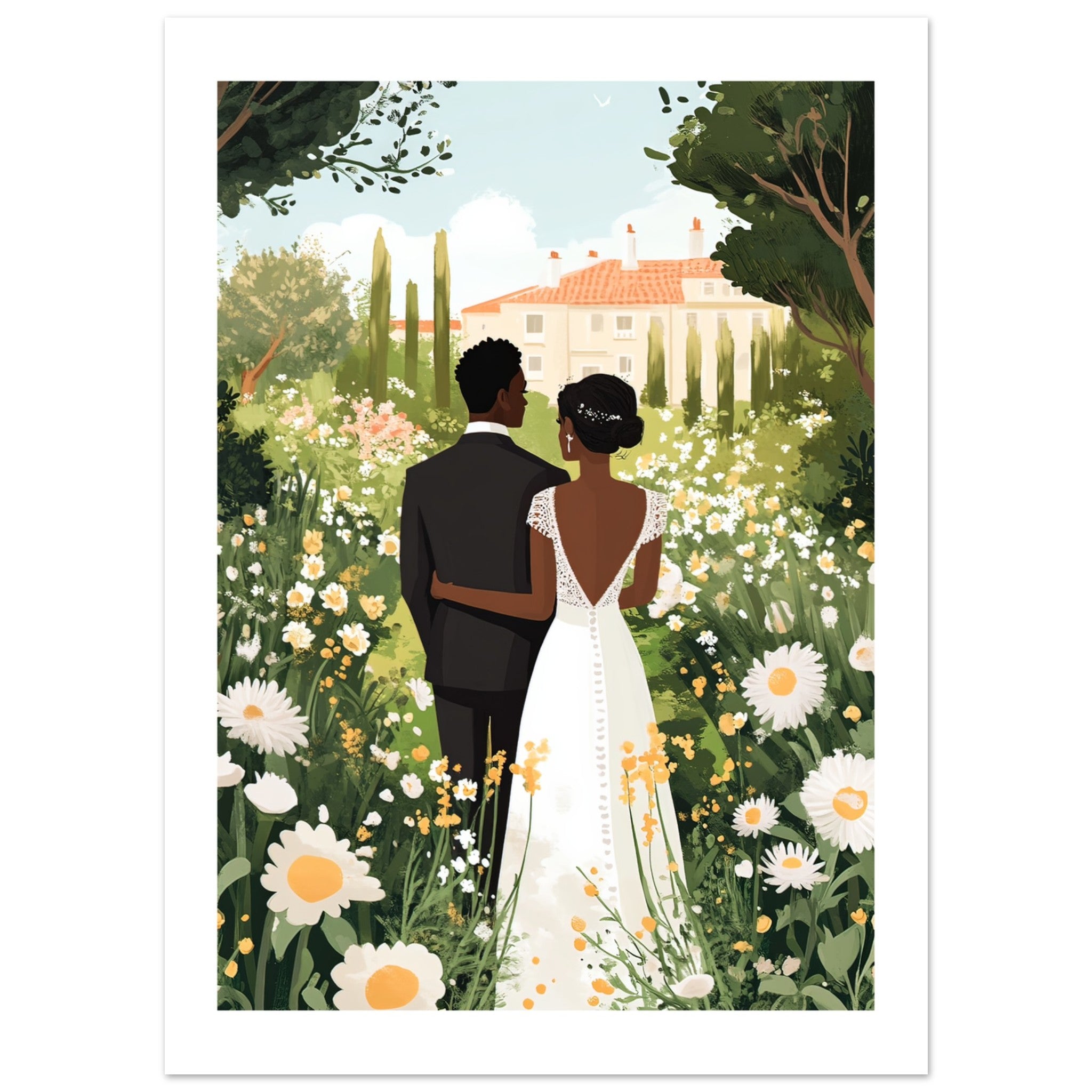 A black wedding couple infront of a garden 4