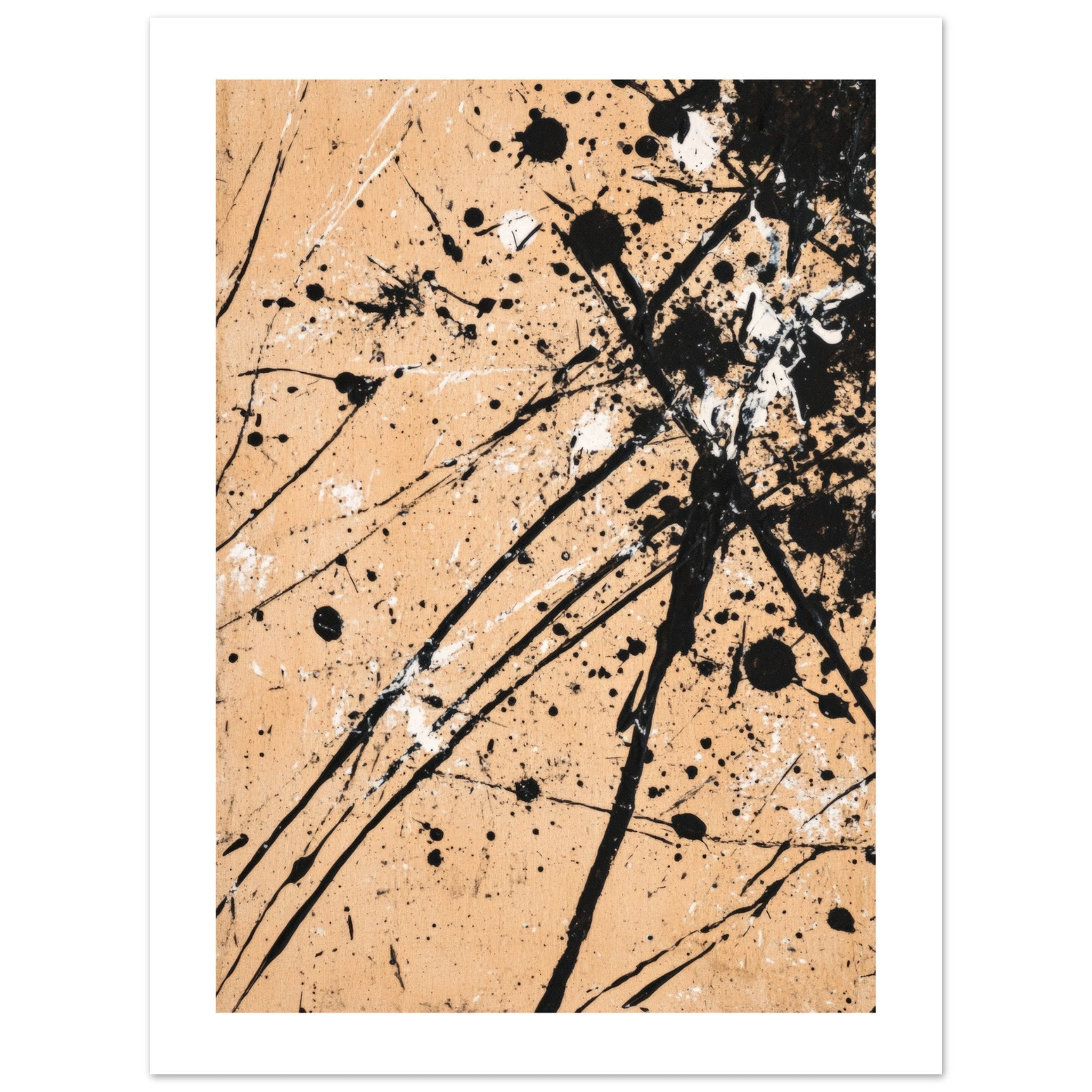 Black and white splashes on beige background 2