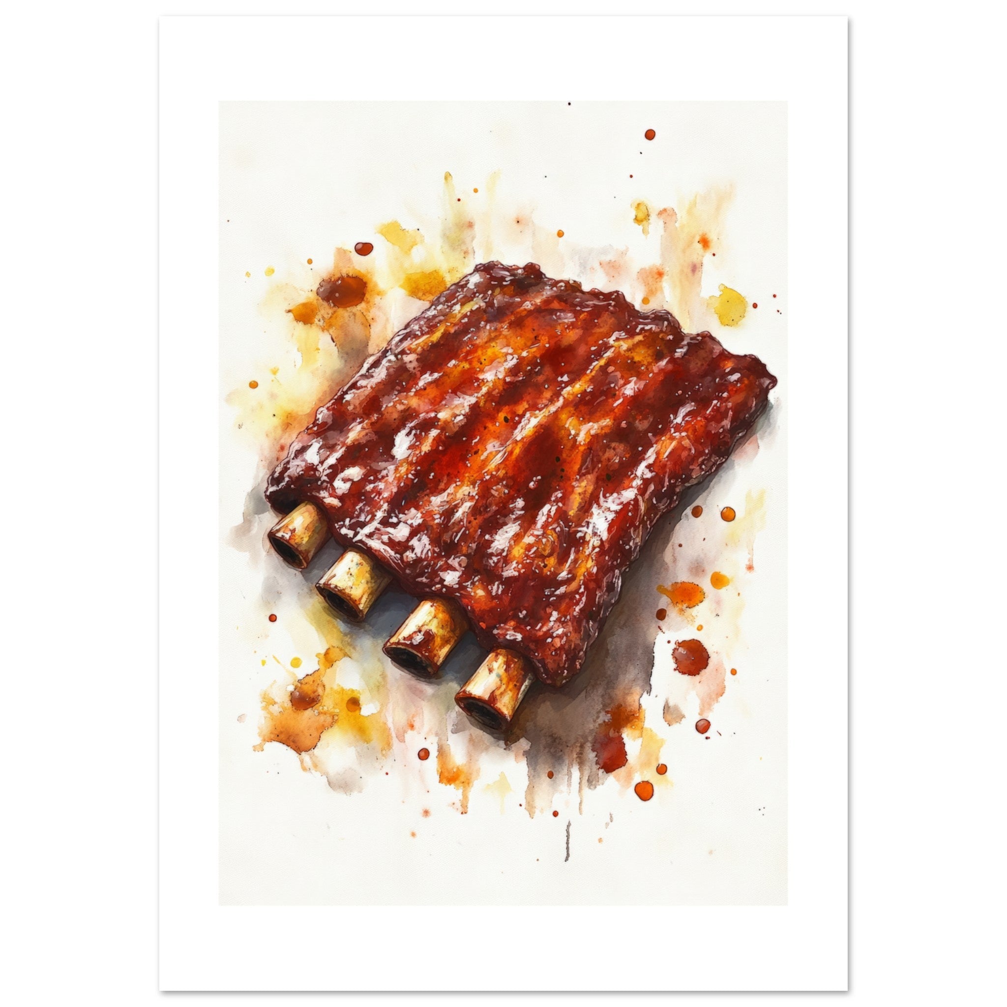 Bbq Ribs Watercolor Painting Wall Art