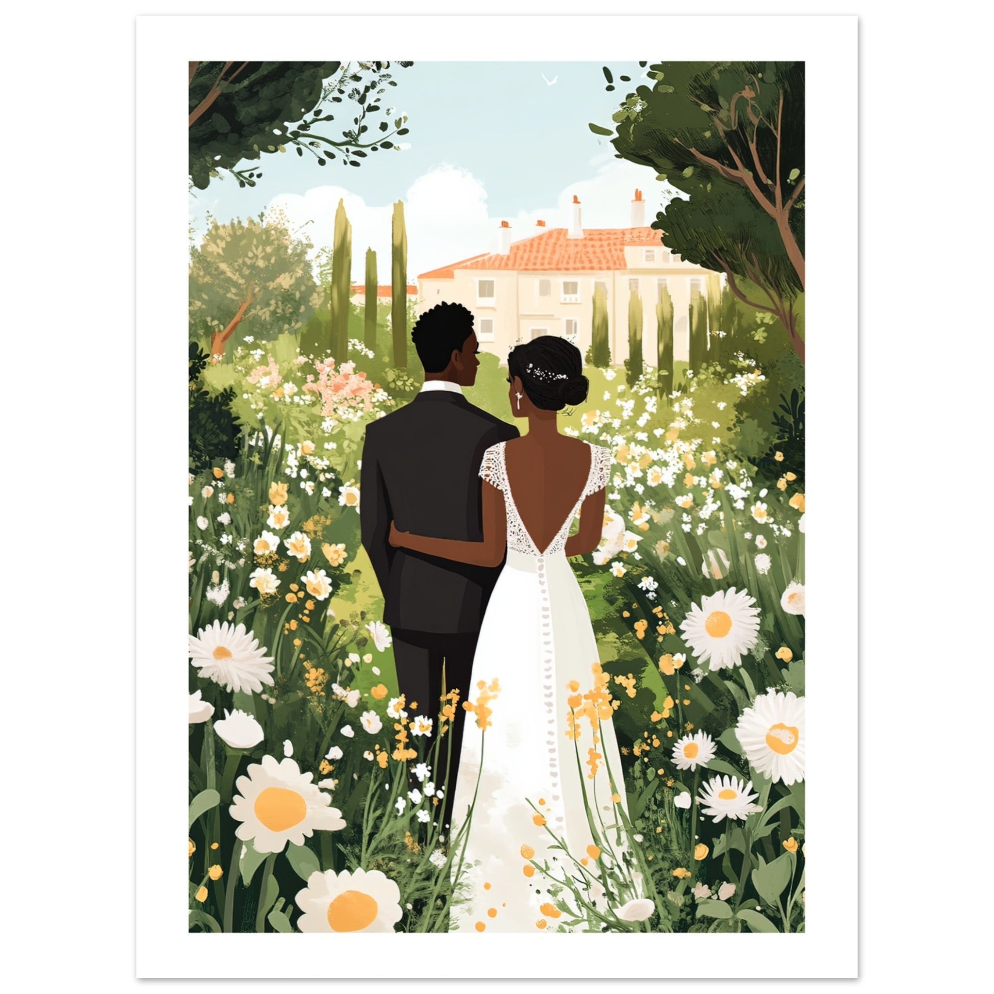 A black wedding couple infront of a garden 4