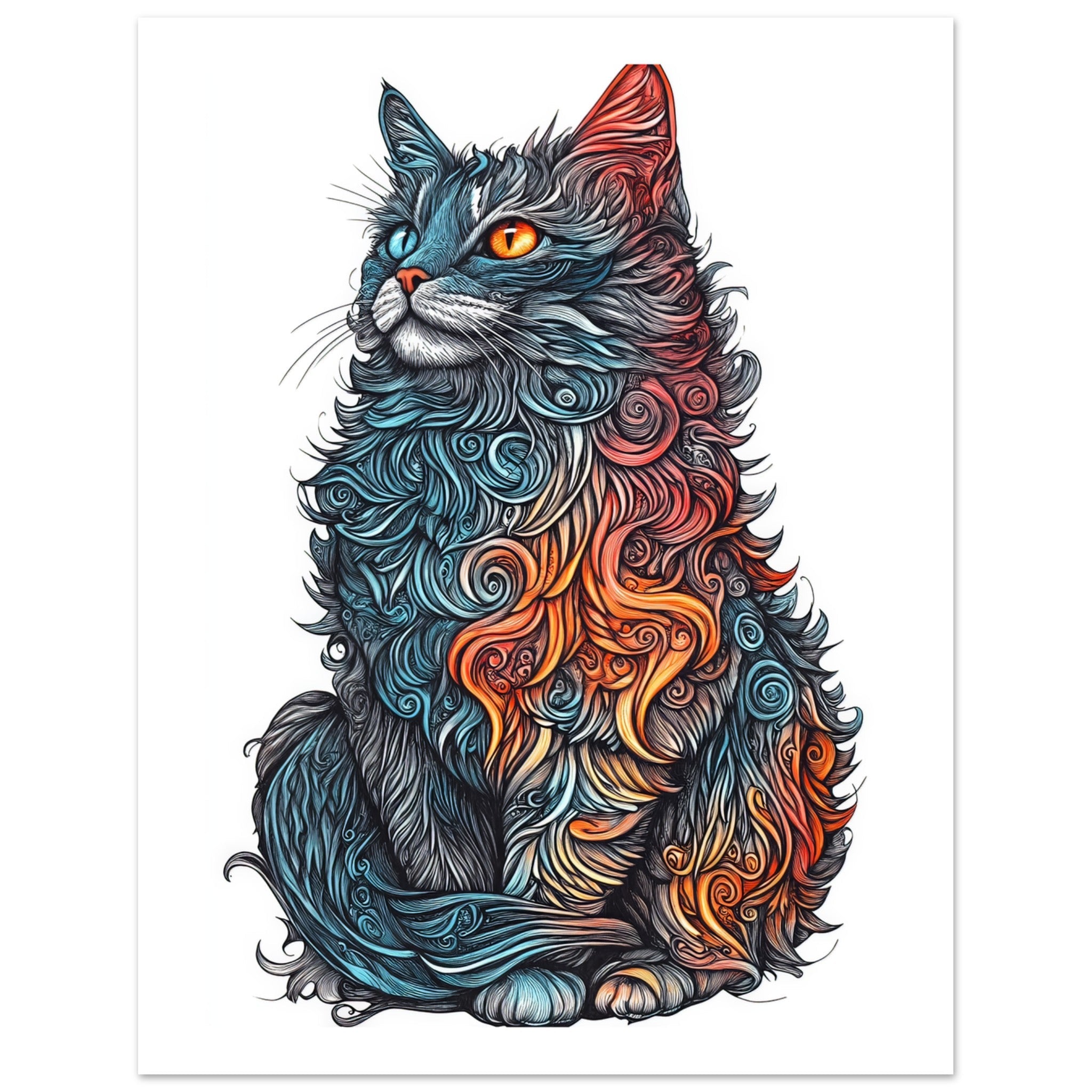 American Curl Cat Painted With Tone Pen