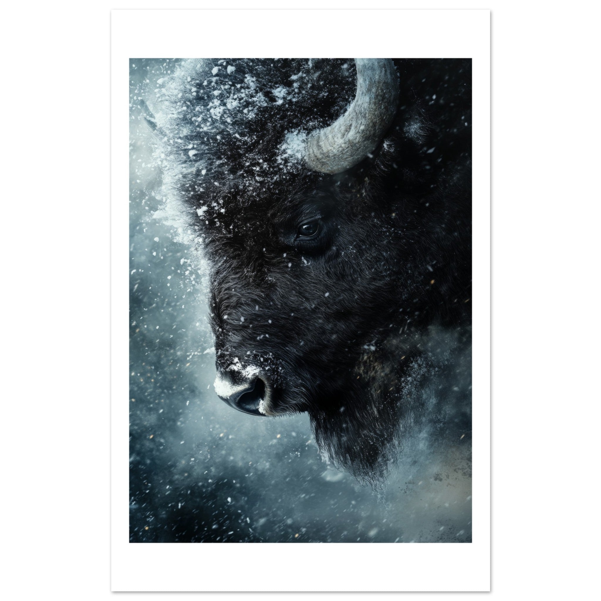 Bison portrait in a snowstorm 2