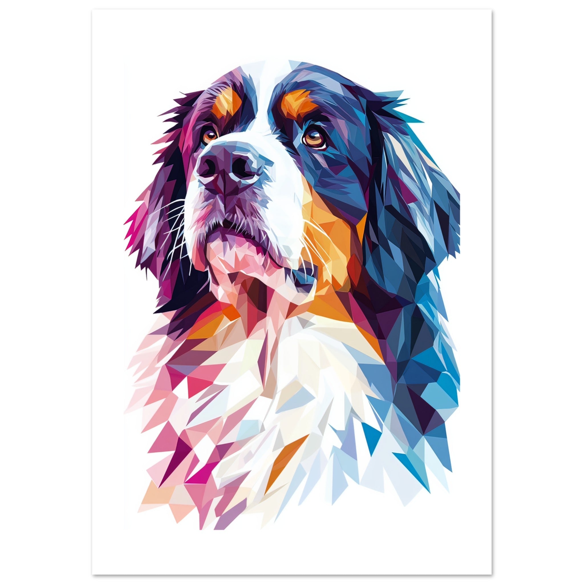 Bernese Pyrenees Dog Illustrated with Colorful Triangles 1