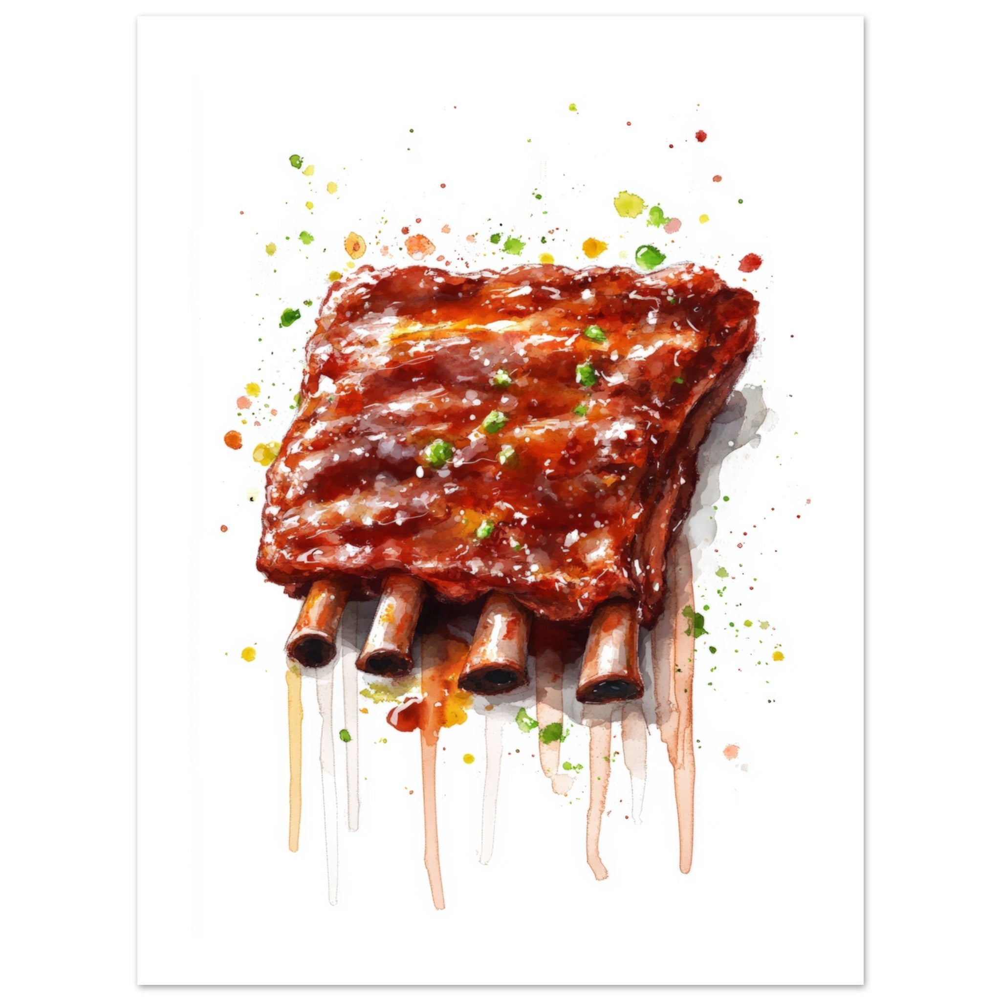 Bbq Ribs Watercolor Painting Wall Art 1