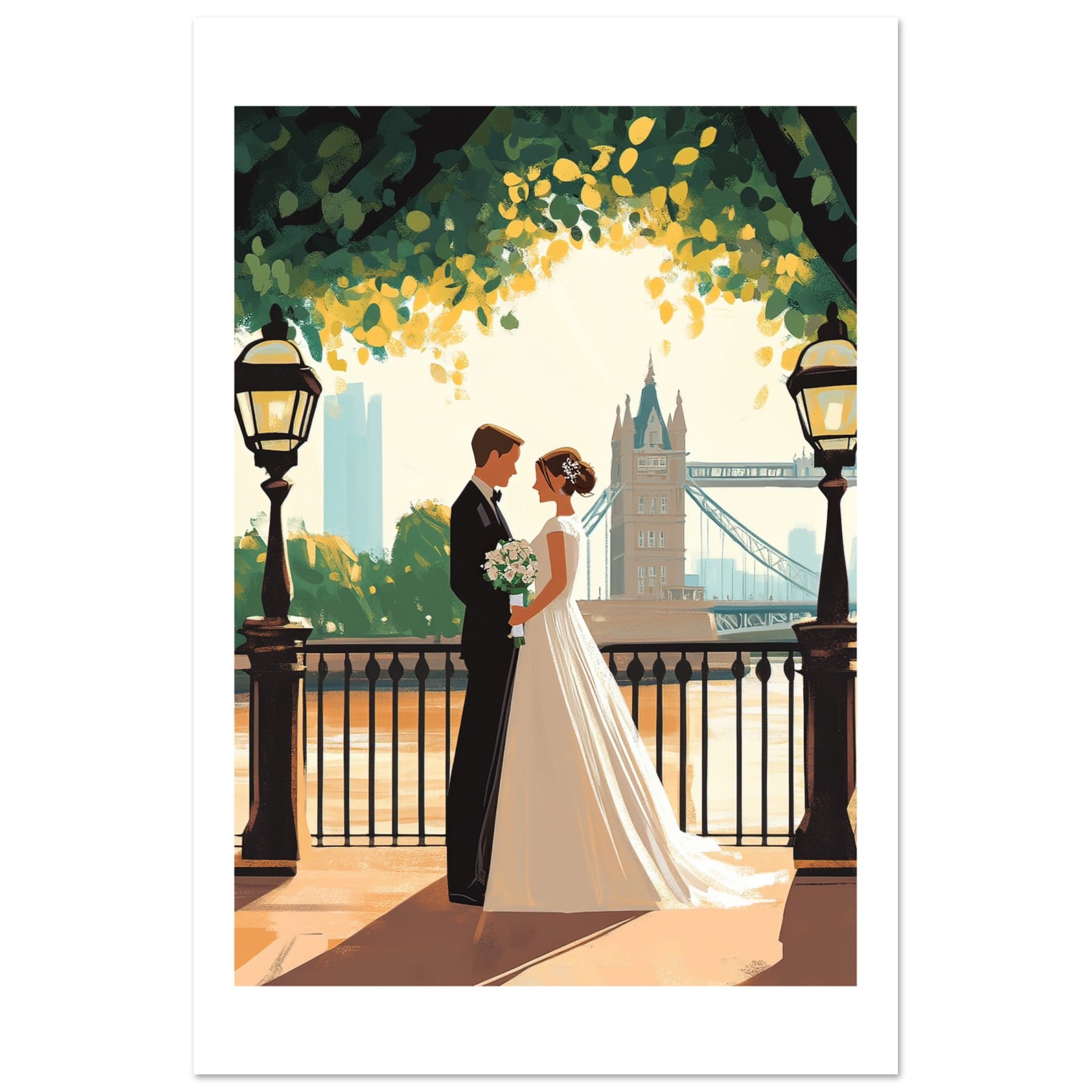A wedding couple infront of the London Bridge