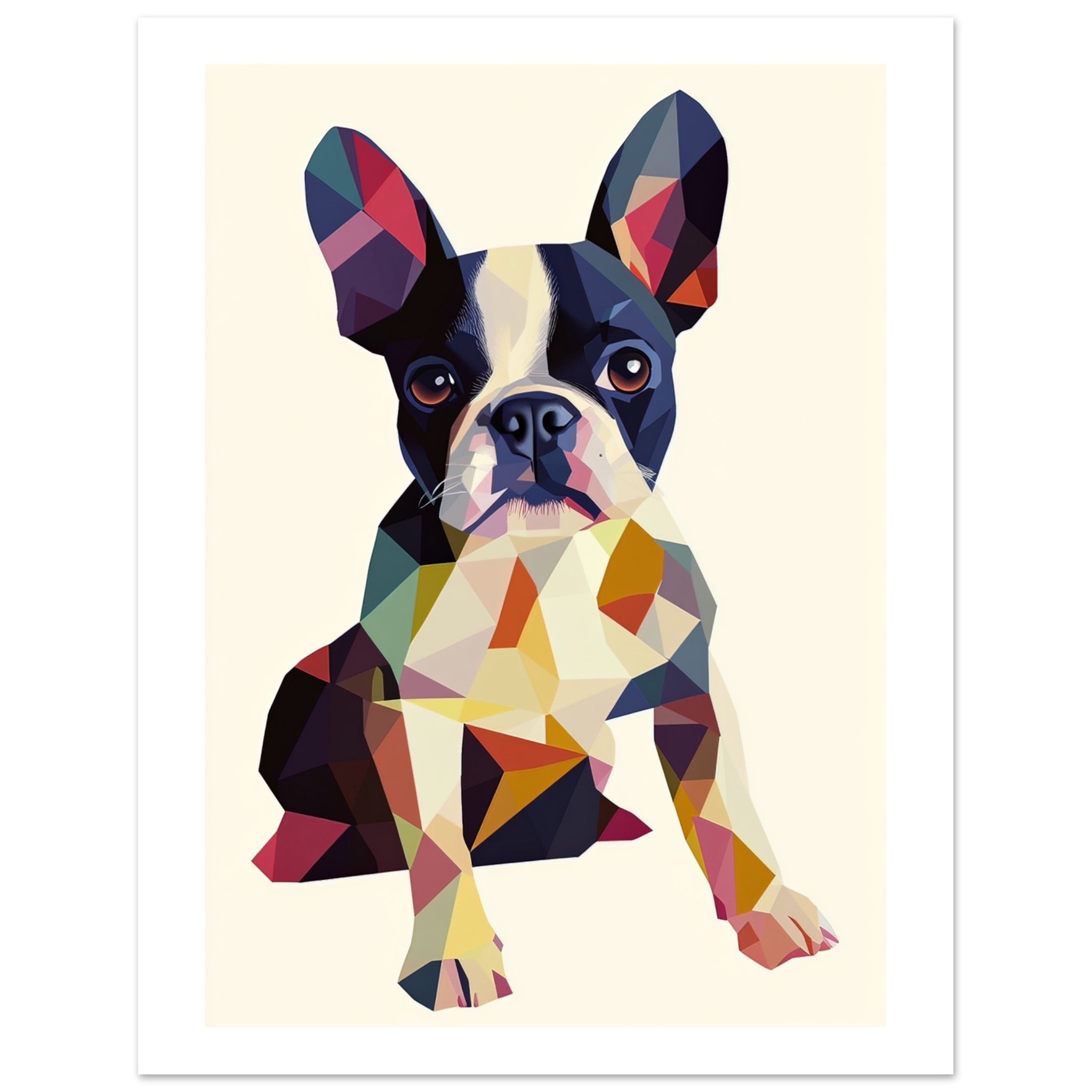 Boston Terrier Dog Illustrated with Colorful Triangles