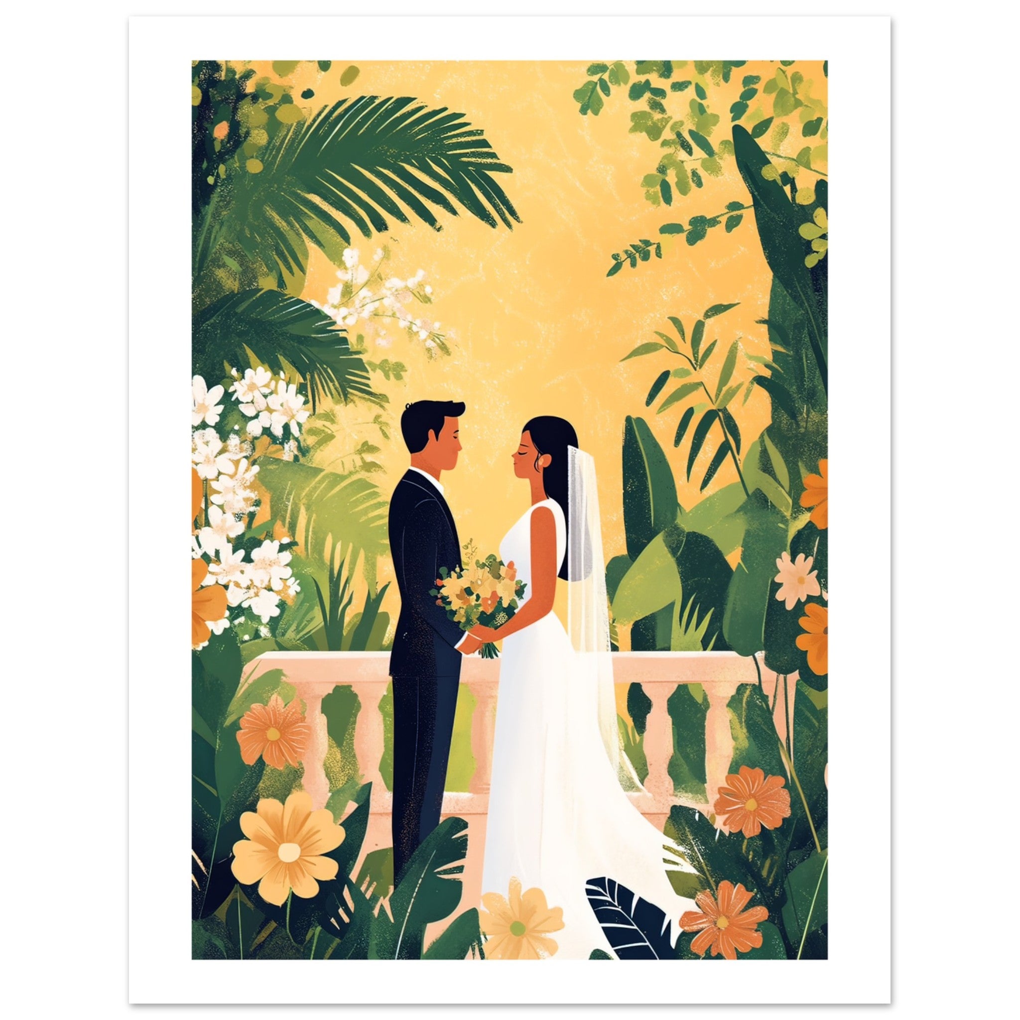 An asian wedding couple infront of a garden 2