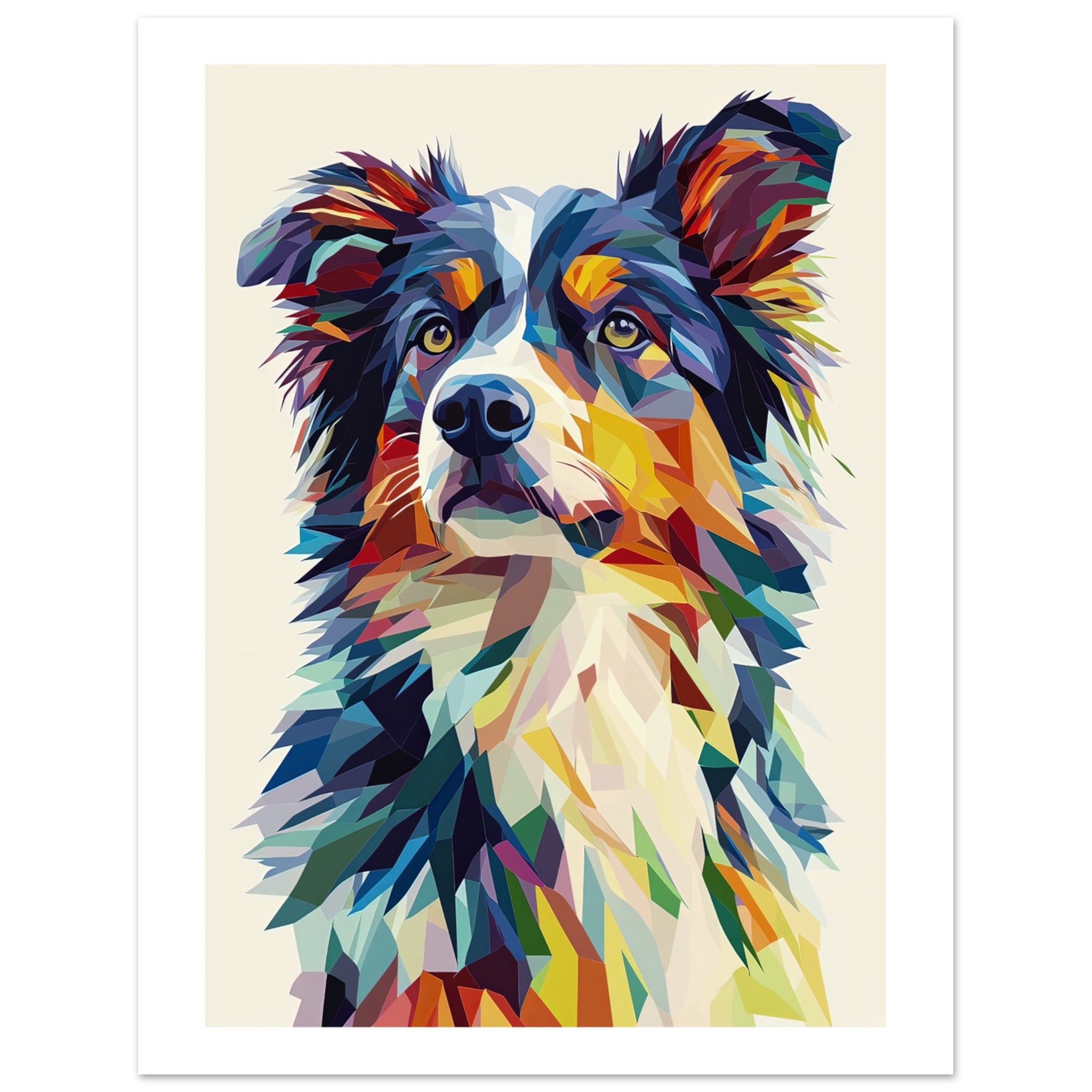Australian Shepherd Dog Illustrated with Colorful Triangles