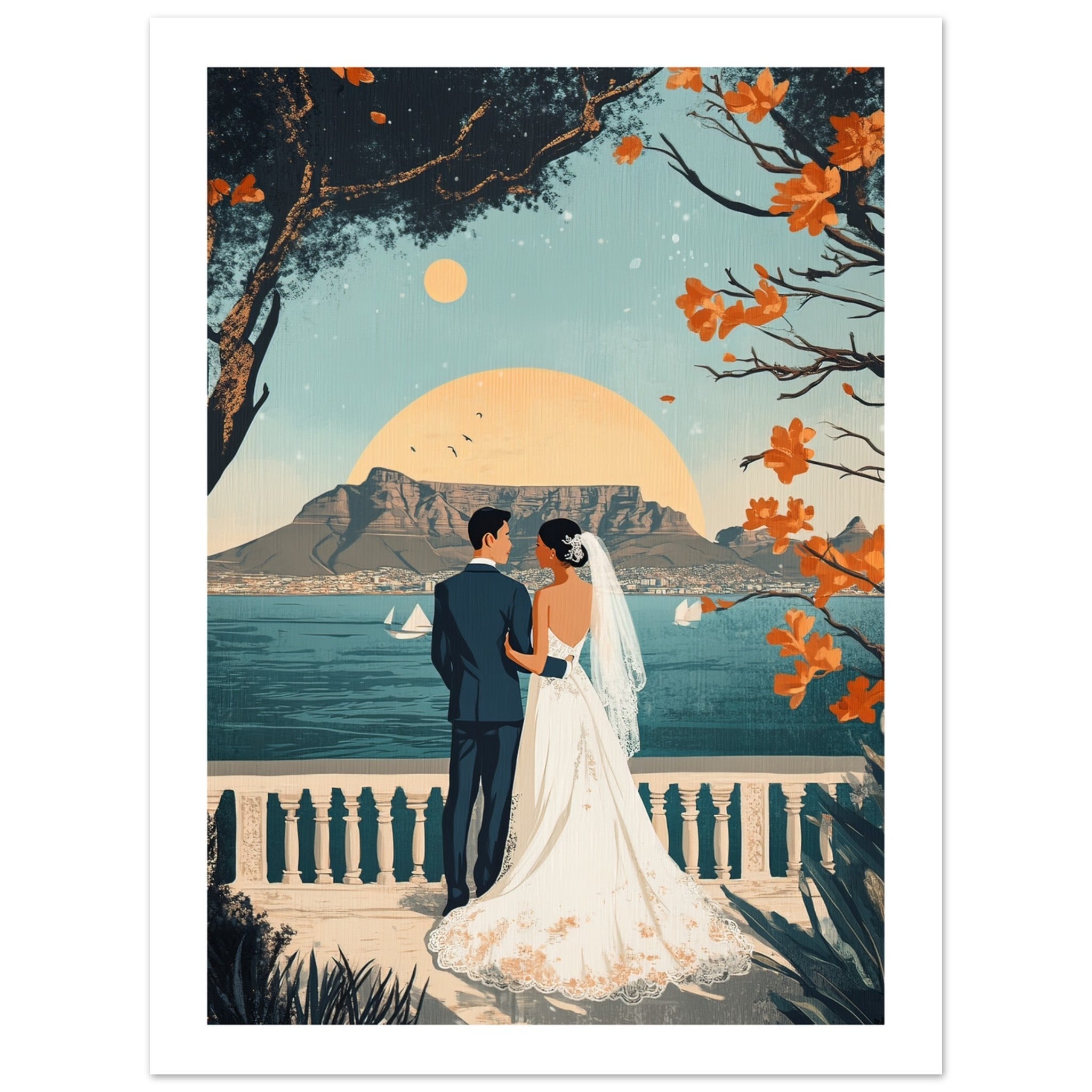 An asian wedding couple infront of Cape Town