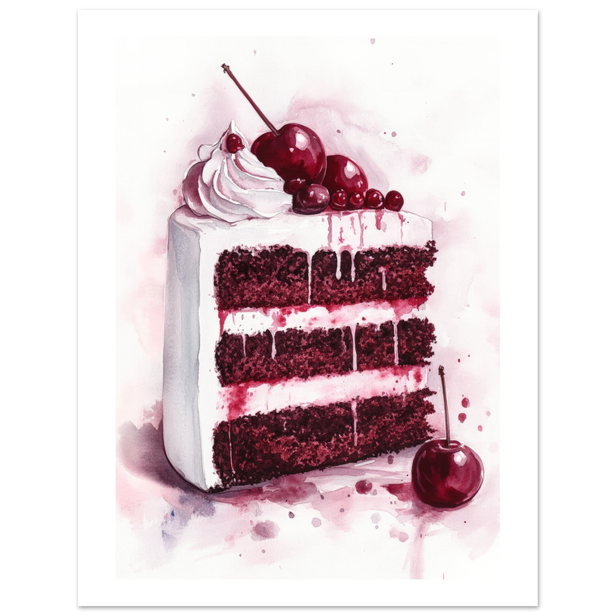 Black Forest Cake Watercolor Painting Wall Art 1