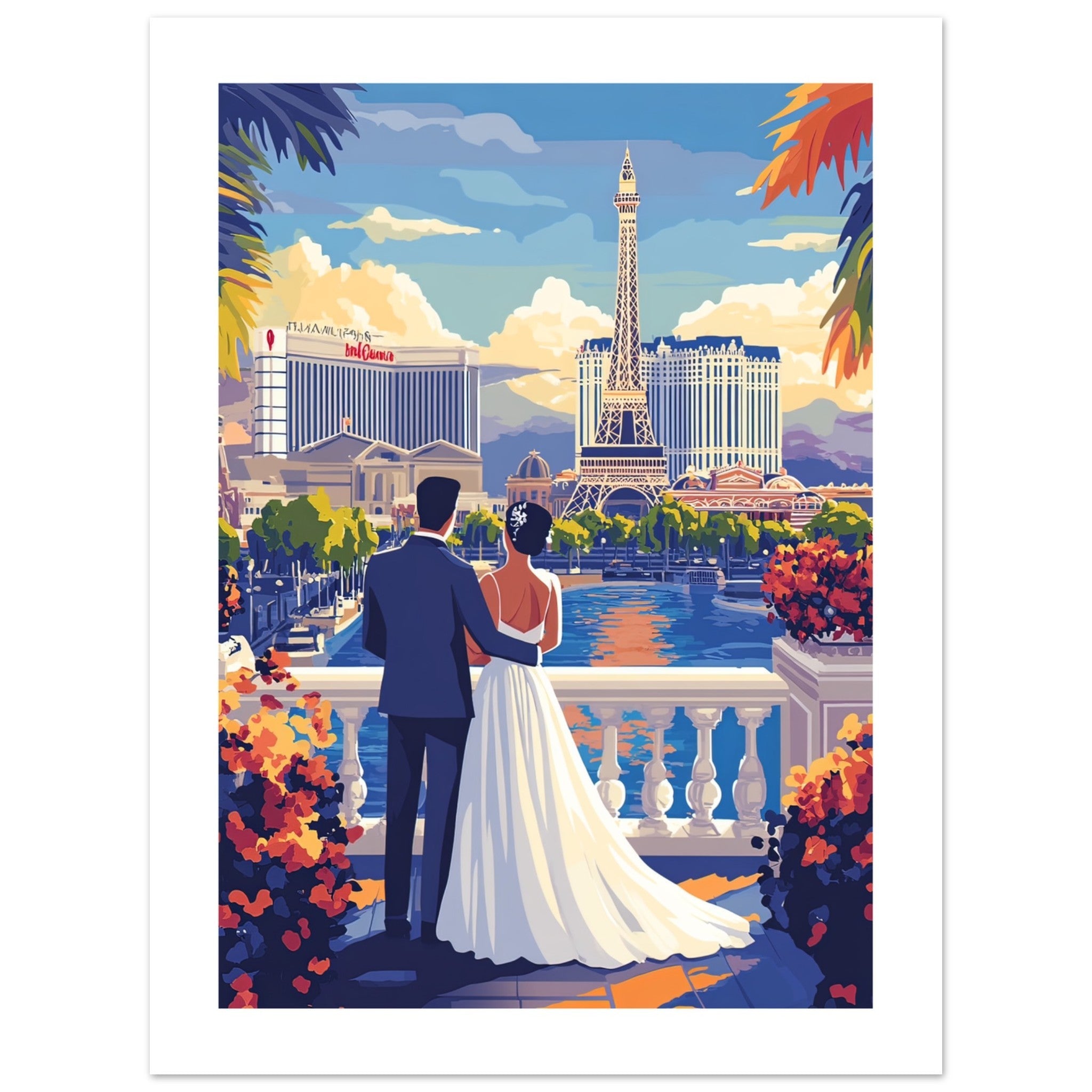 A wedding couple infront of Las Vegas