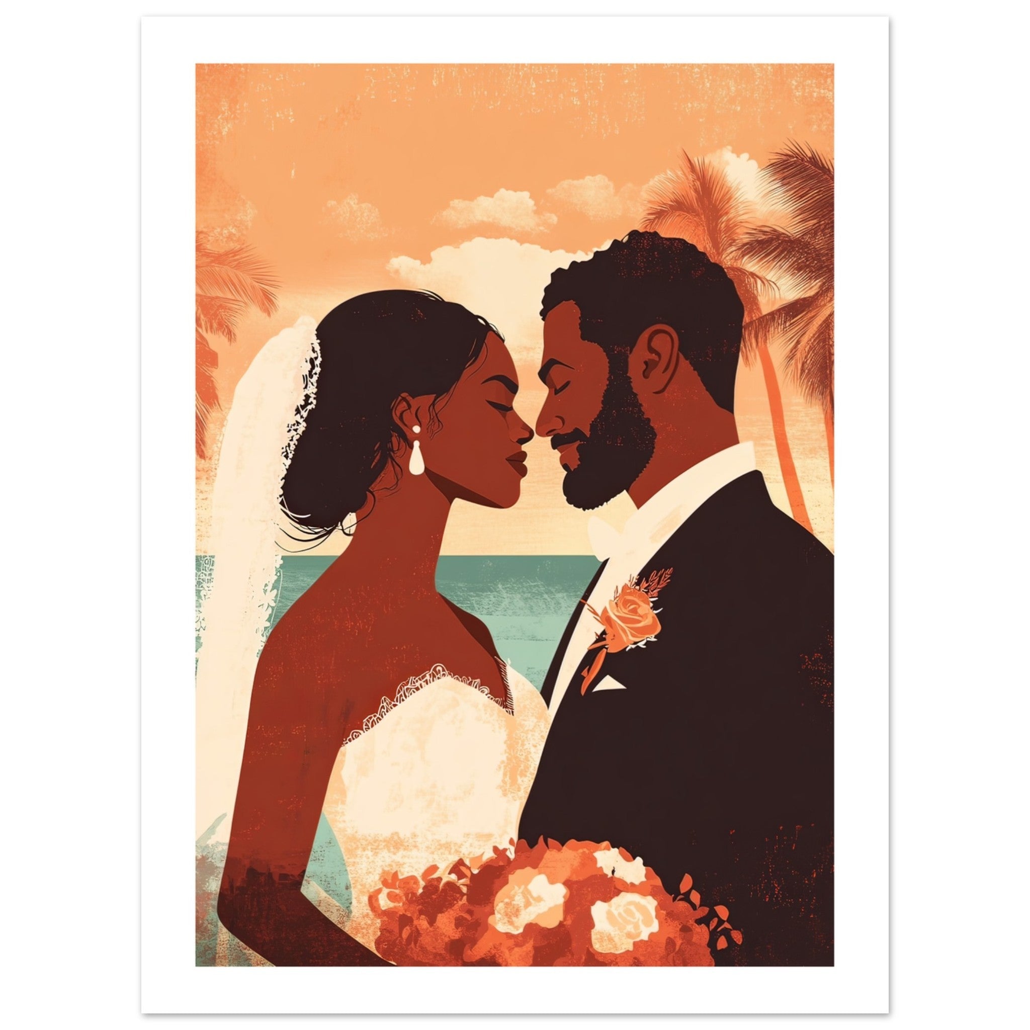 A mixed wedding couple infront of Venice Beach