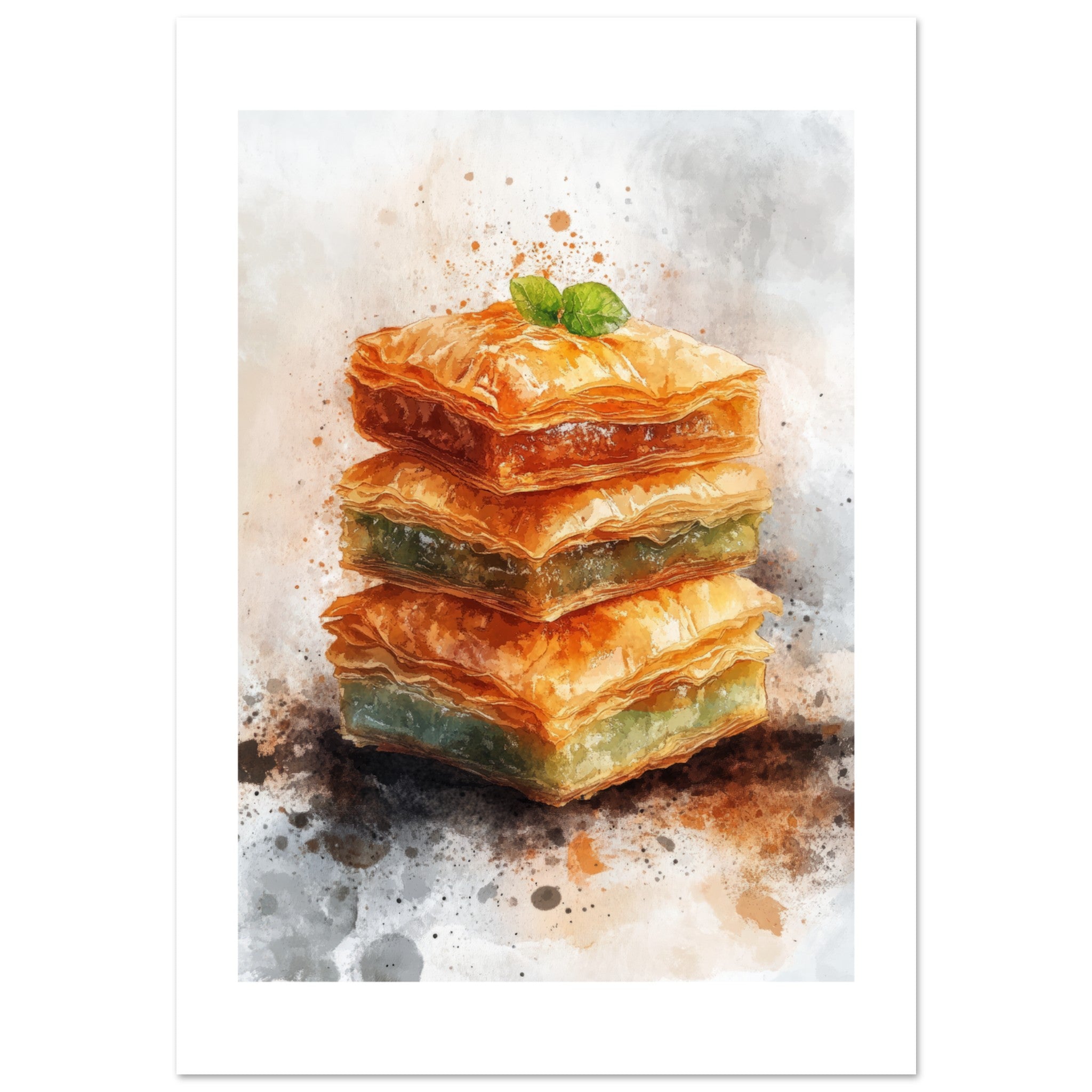 Baklava Watercolor Painting Wall Art