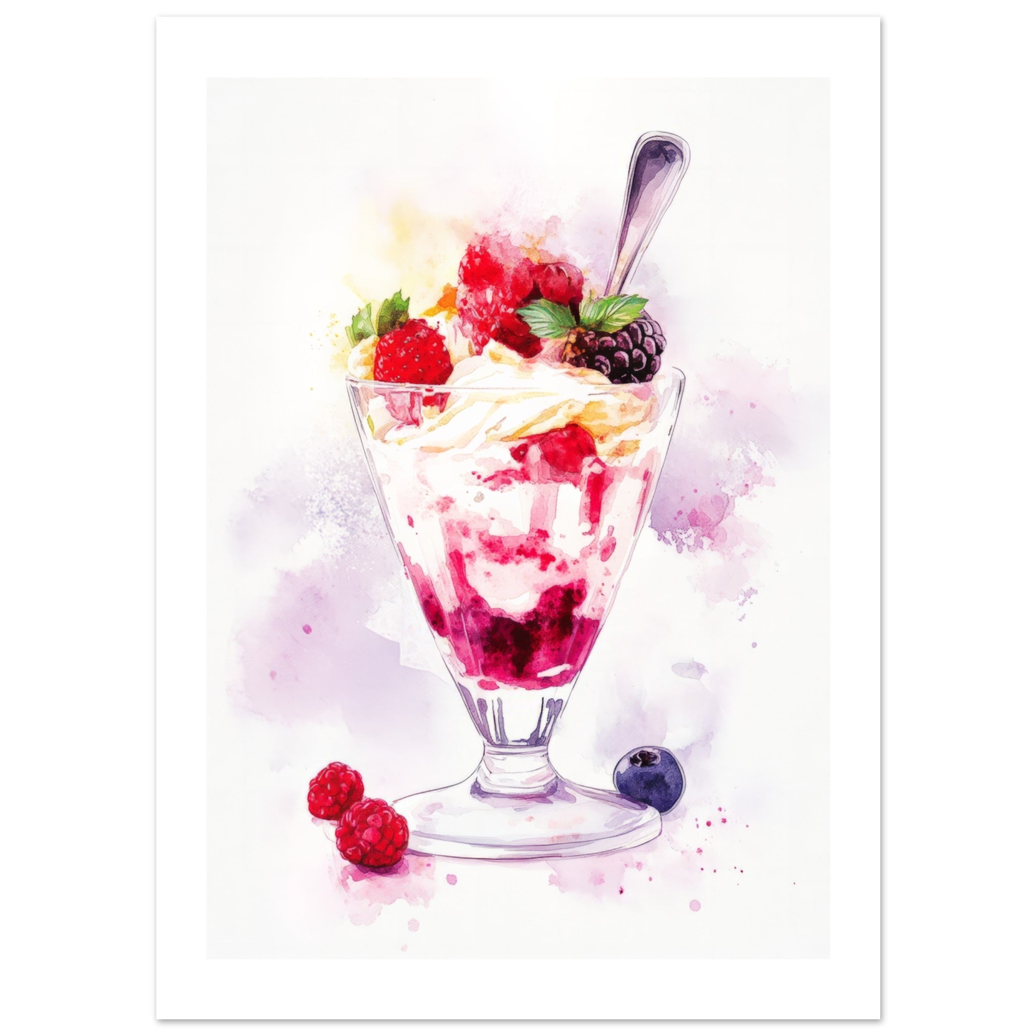 Berry Parfait Watercolor Painting Wall Art