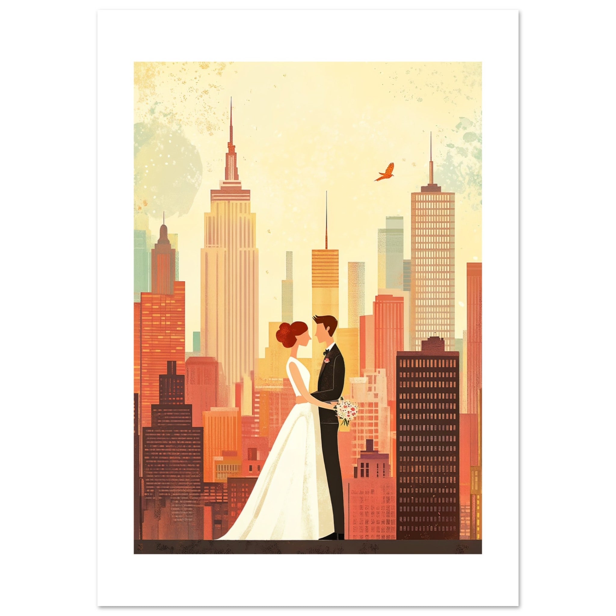 A wedding couple infront of New York