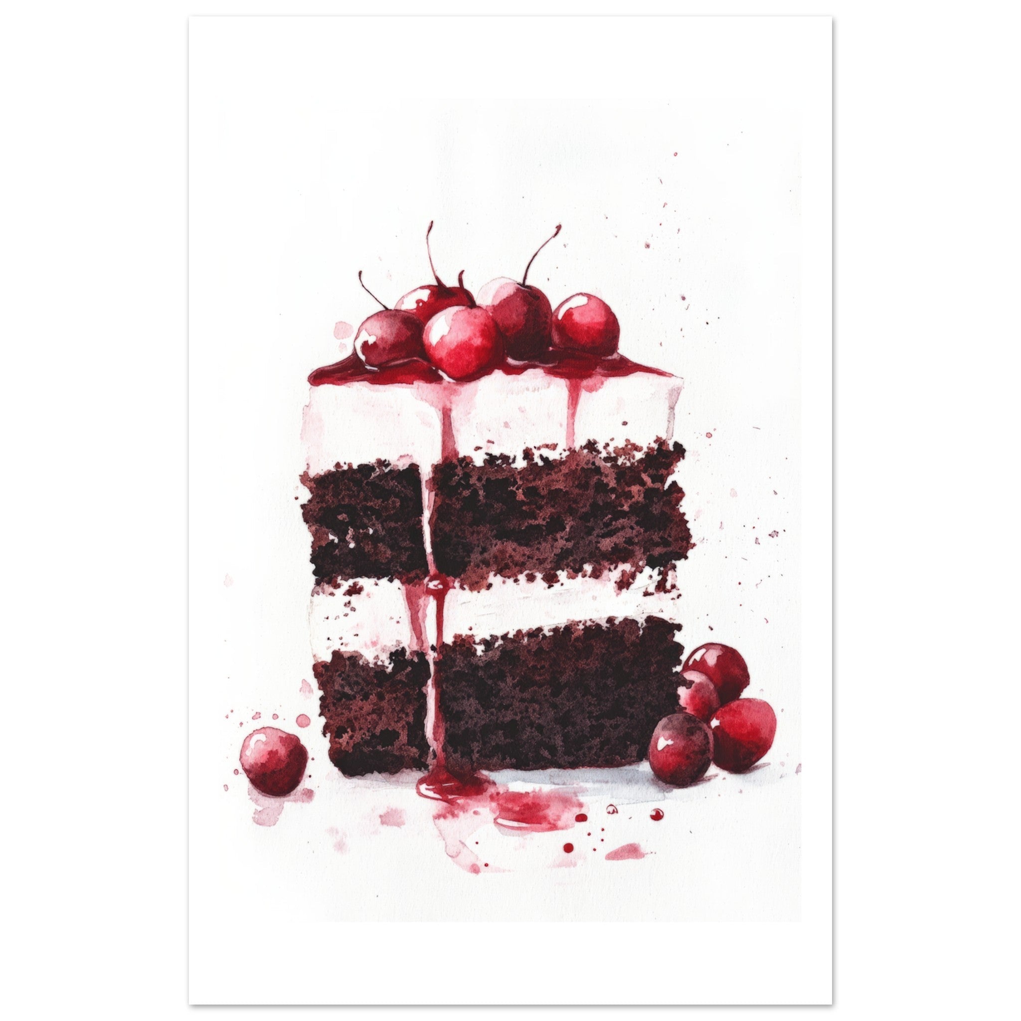 Black Forest Cake Watercolor Painting Wall Art 2