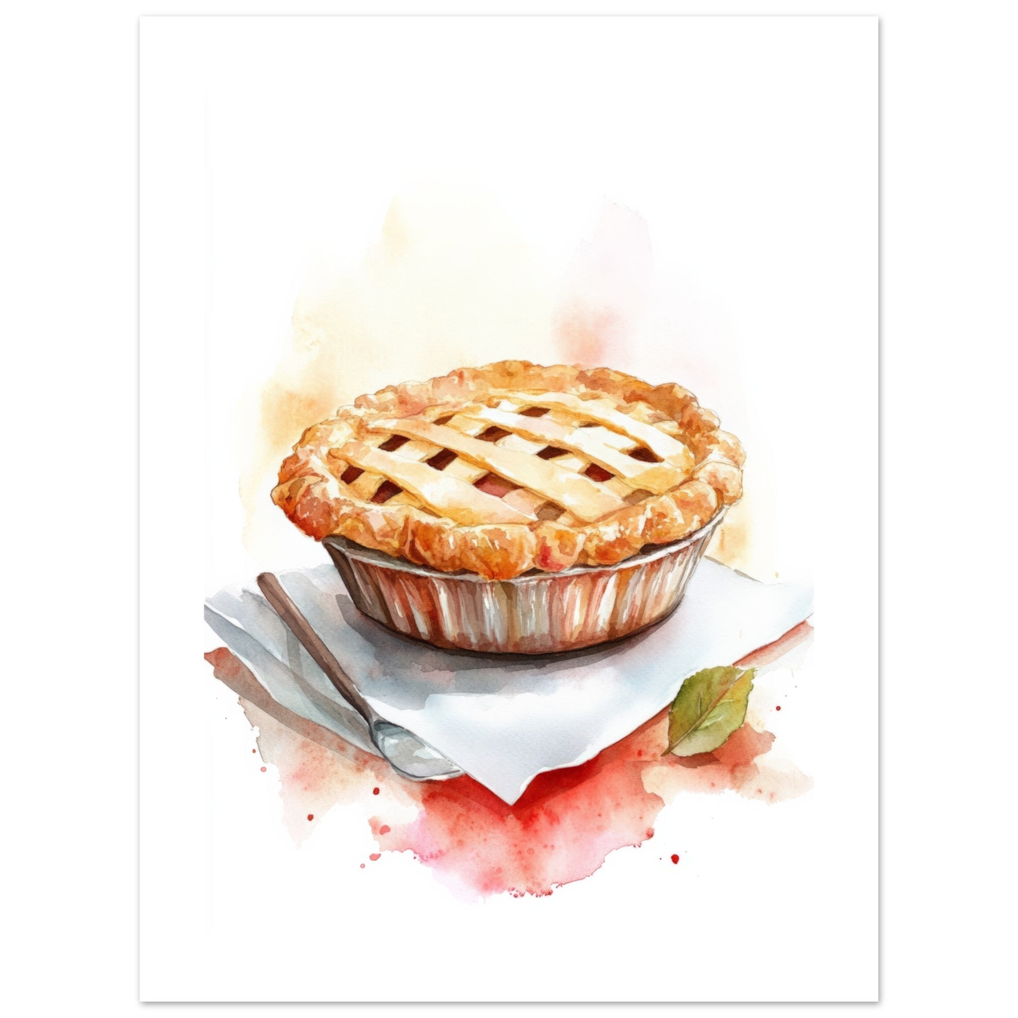 Apple Pie Watercolor Painting Wall Art