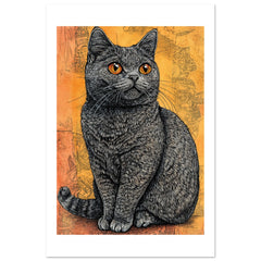 British Shorthair Cat Painted With Tone Pen 1