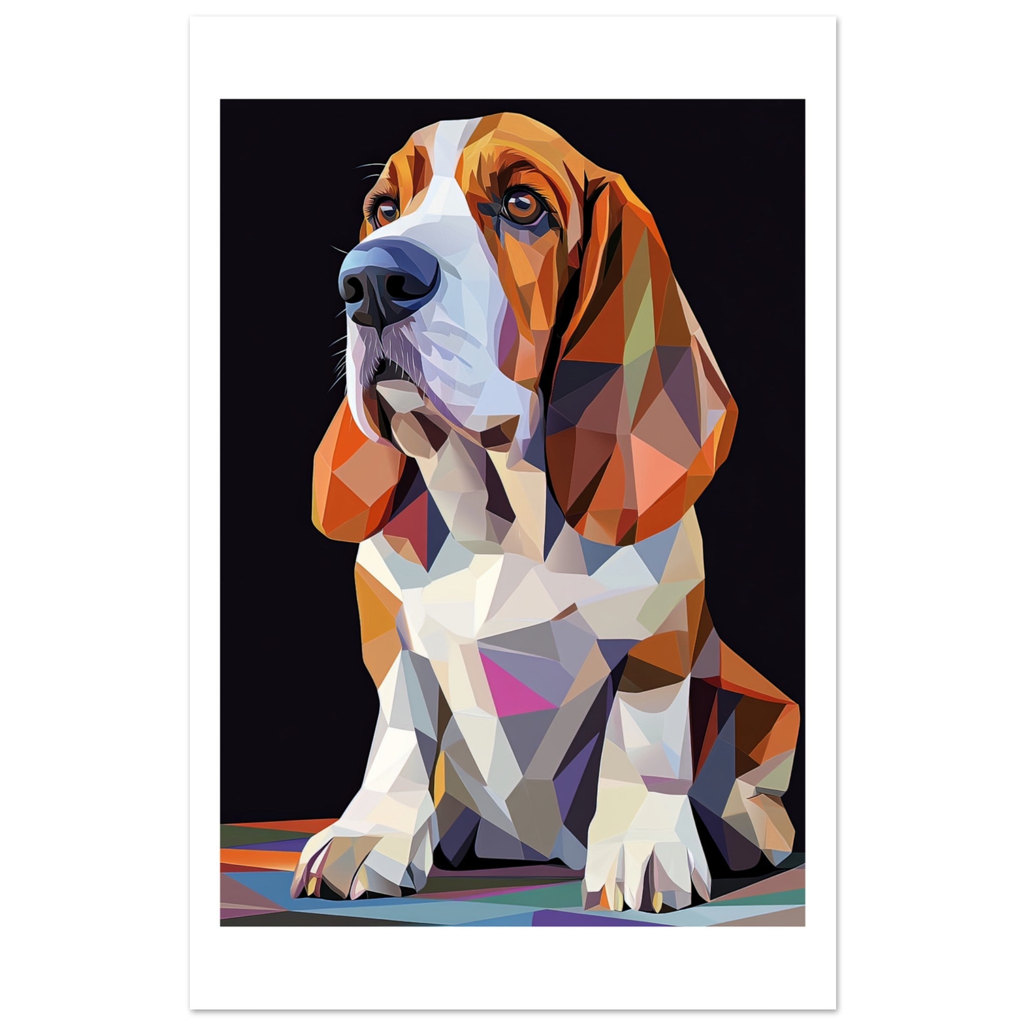 Basset Hound Dog Illustrated with Colorful Triangles 1
