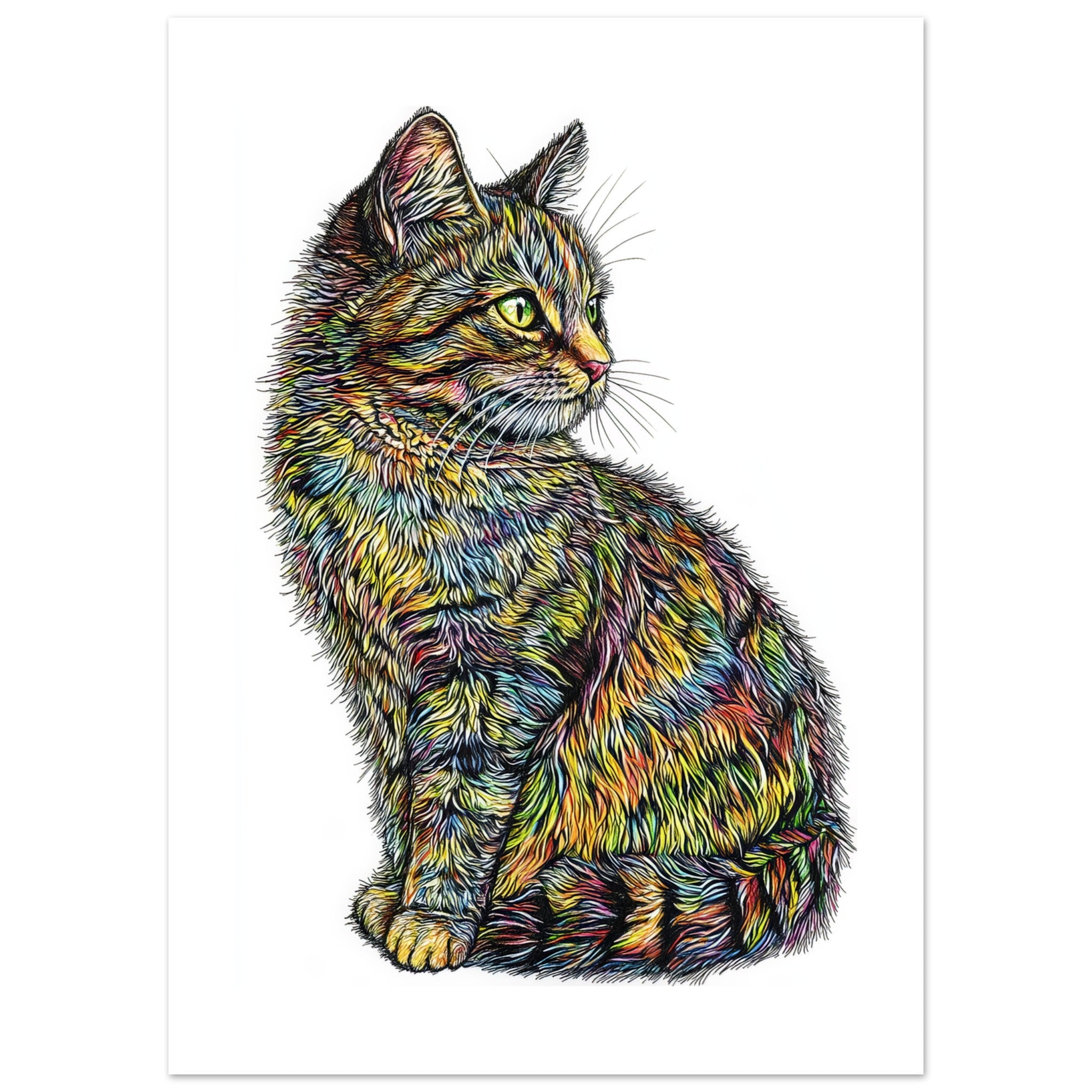 American Bobtail Cat Painted With Tone Pen 2