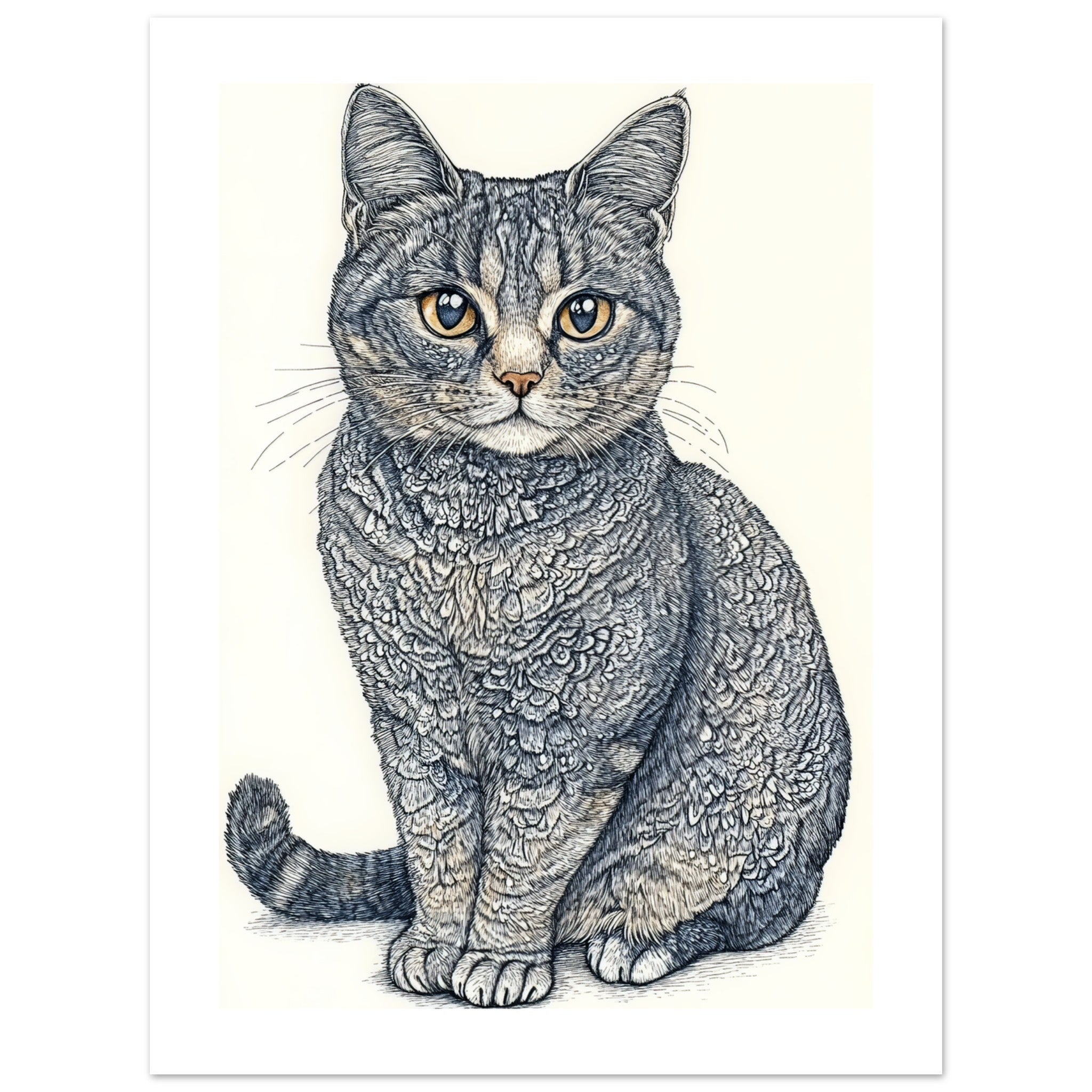 American Bobtail Cat Painted With Tone Pen 3