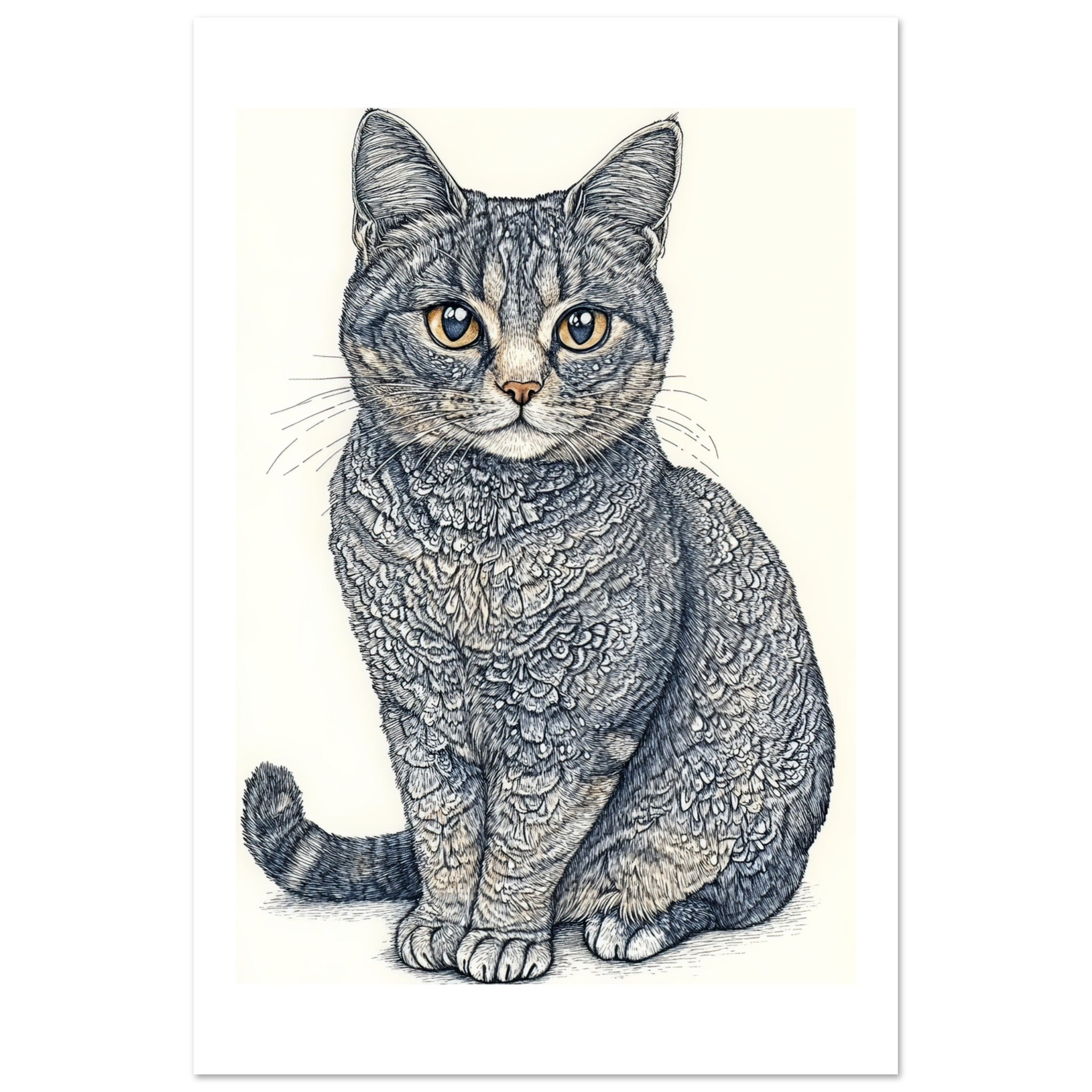 American Bobtail Cat Painted With Tone Pen 3