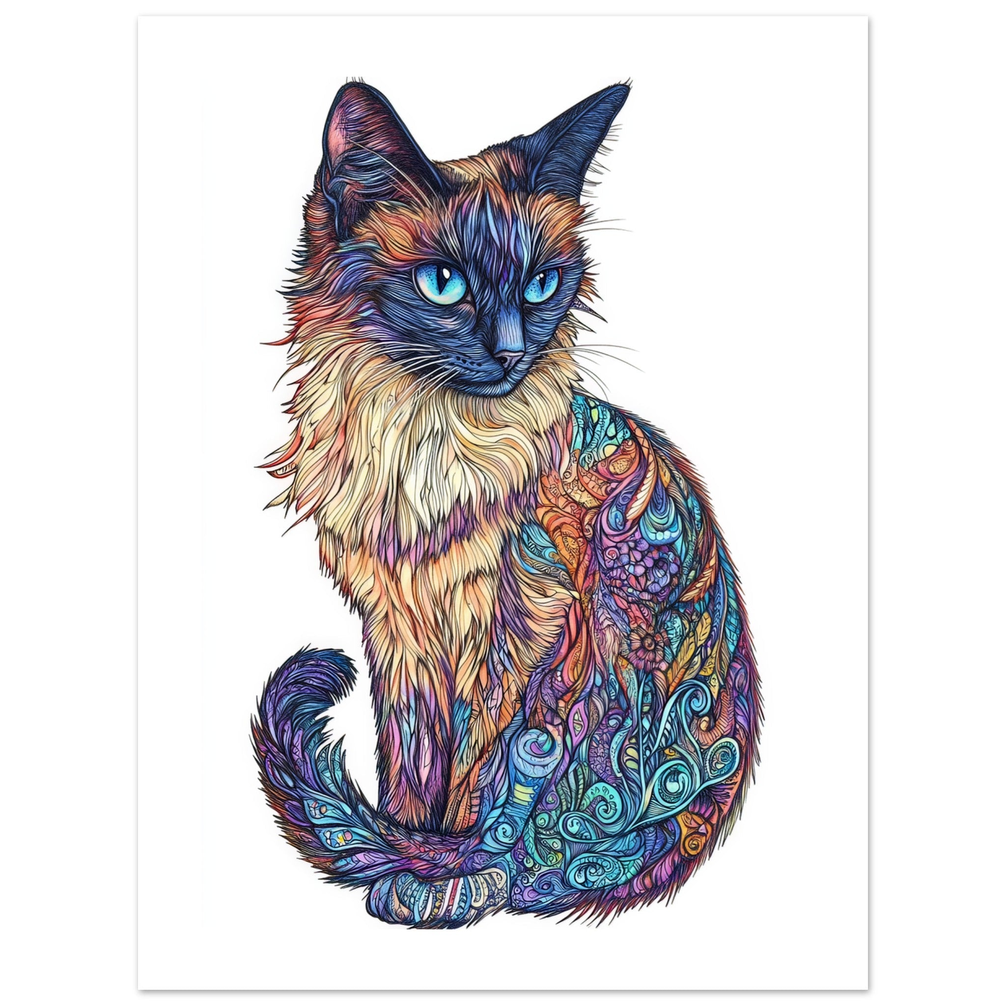 Balinese Cat Painted With Tone Pen 2