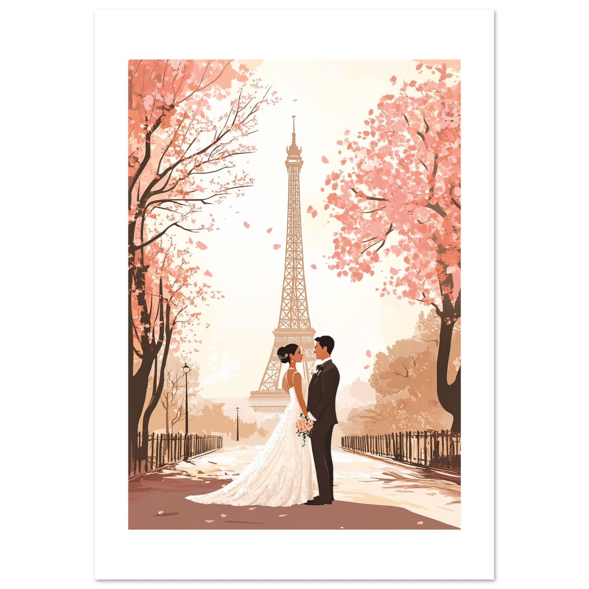 An asian wedding couple infront of the Eifeltower